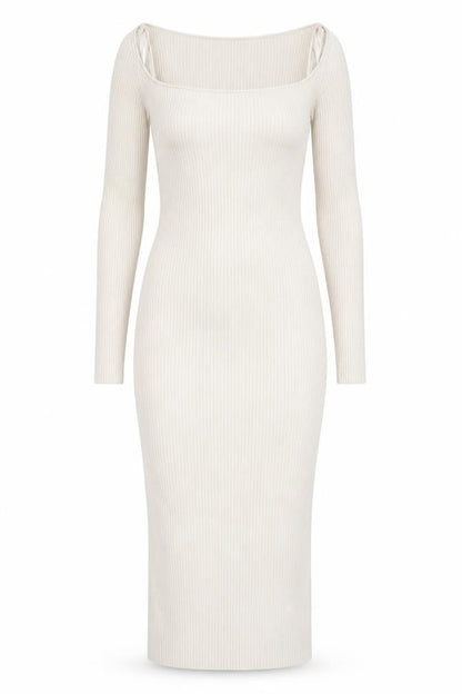 H&M Women Ivory Knit Bodycon Midi Dress Size 10 Long Sleeve