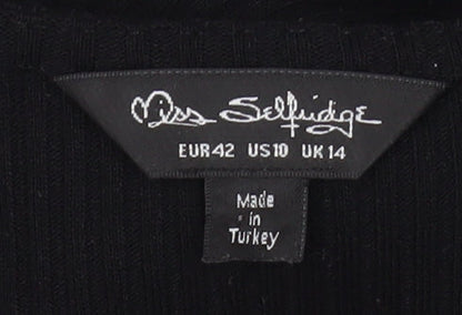 Miss Selfridge Women’s Black Bodycon Midi Dress Size 14 Stretch Knit