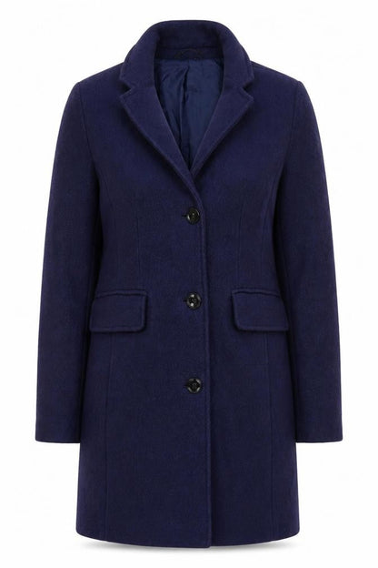 Lands' End Women’s Blue Wool Blend Mid-Length Overcoat Size 14
