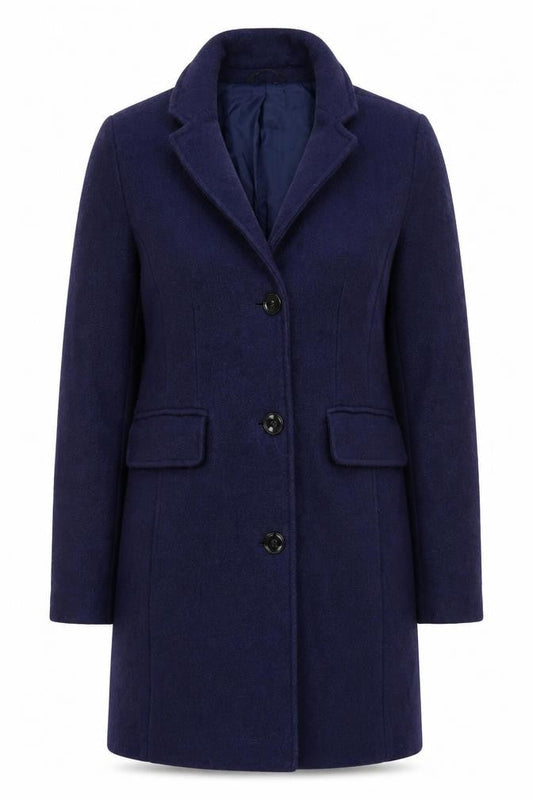 Lands' End Women’s Blue Wool Blend Mid-Length Overcoat Size 14