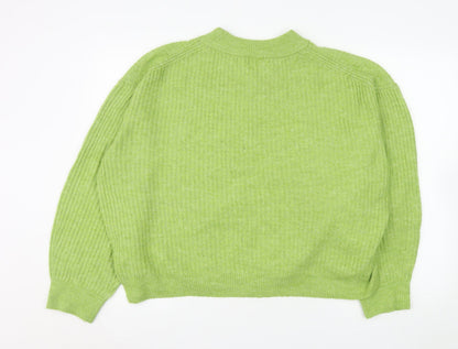 H&M Women Green Mock Neck Ribbed Knit Jumper Size 12