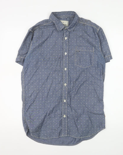 Diesel Men Blue Short Sleeve Cotton Button-Up Shirt M