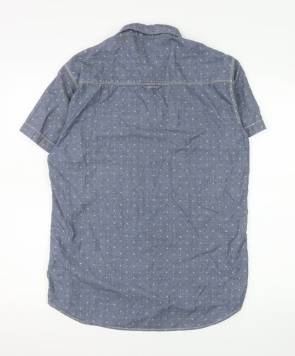 Diesel Men Blue Short Sleeve Cotton Button-Up Shirt M