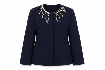 Nightingales Women Blue Embellished Blazer Jacket Size 14