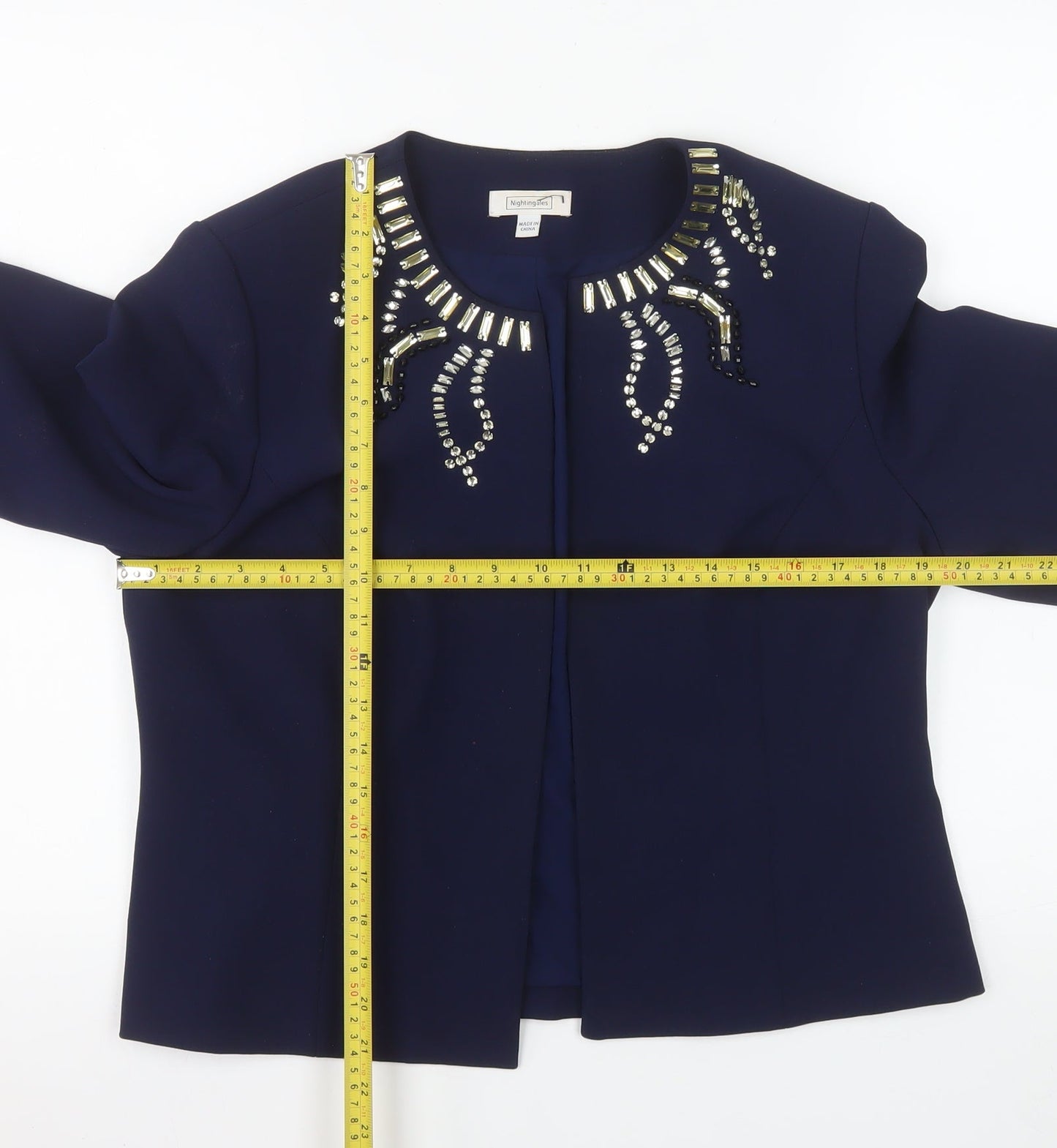 Nightingales Women Blue Embellished Blazer Jacket Size 14
