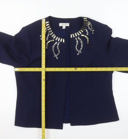 Nightingales Women Blue Embellished Blazer Jacket Size 14