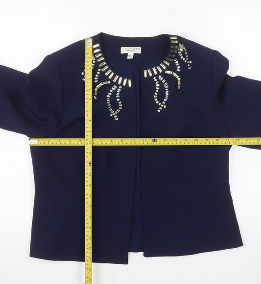 Nightingales Women Blue Embellished Blazer Jacket Size 14