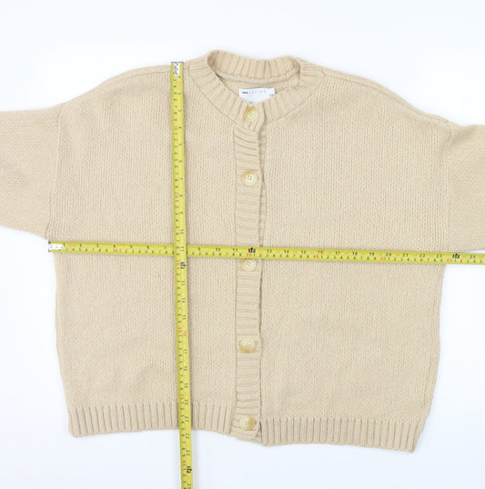 ASOS Women Beige Cardigan UK 10 Long Sleeve Knit Crew Neck