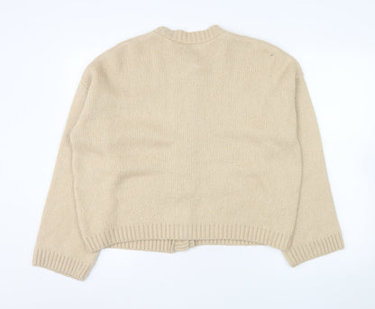 ASOS Women Beige Cardigan UK 10 Long Sleeve Knit Crew Neck