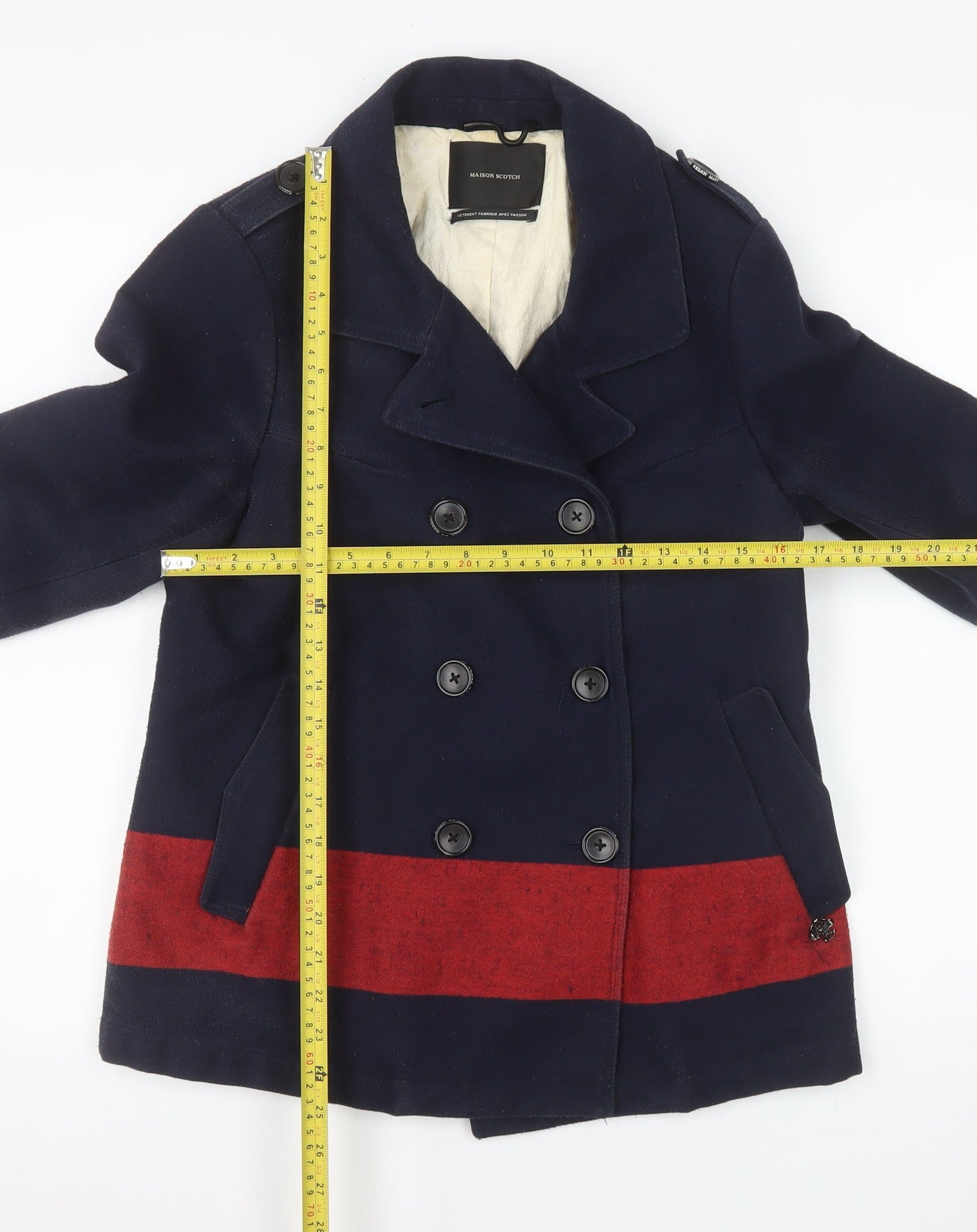 Womens UK Size 2 Maison Scotch Blue Pea Coat