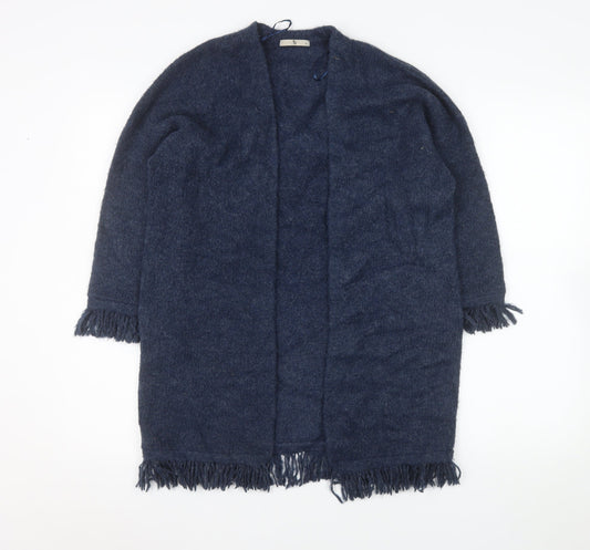 Tu Women’s Blue Longline Knitted Fringe Cardigan Size 10