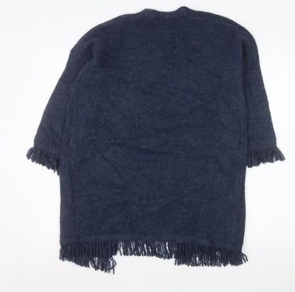 Tu Women’s Blue Longline Knitted Fringe Cardigan Size 10