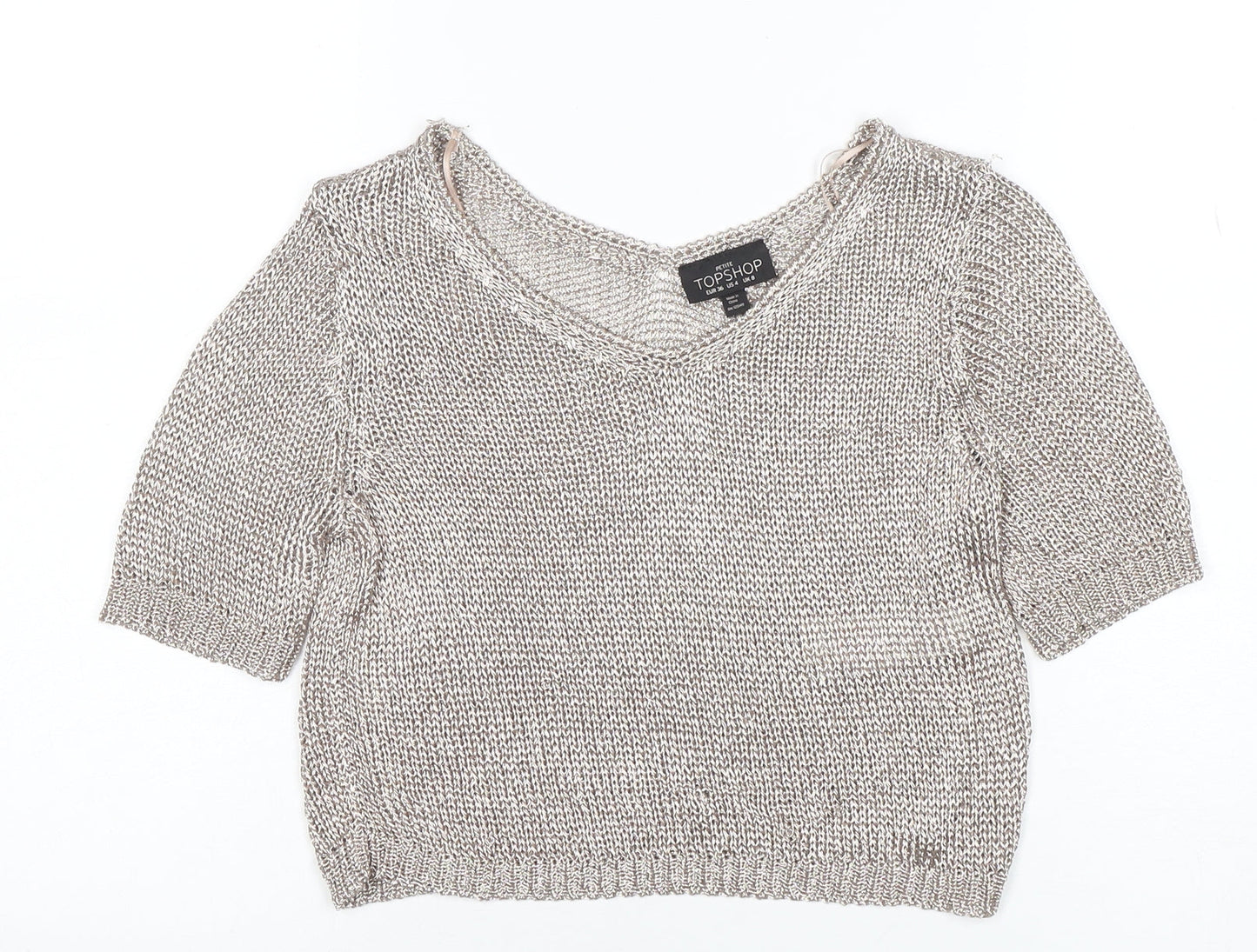 Womens UK Size 8 Topshop Silver Cropped Blouse