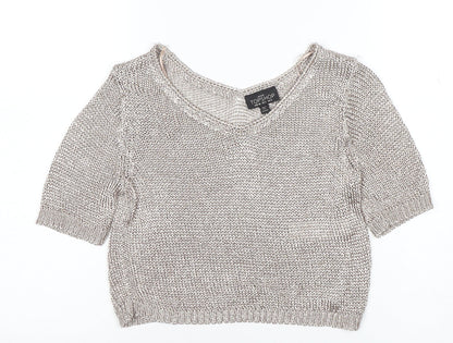 Womens UK Size 8 Topshop Silver Cropped Blouse