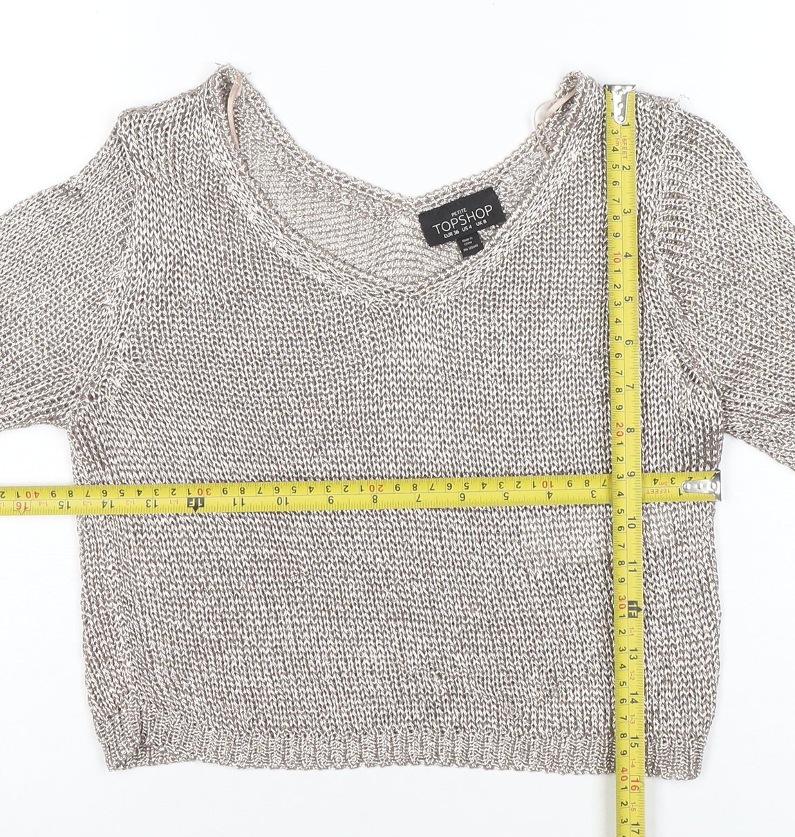 Womens UK Size 8 Topshop Silver Cropped Blouse