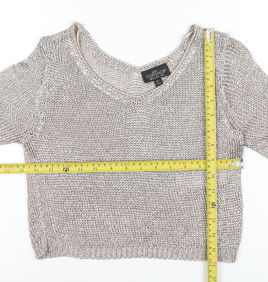 Womens UK Size 8 Topshop Silver Cropped Blouse