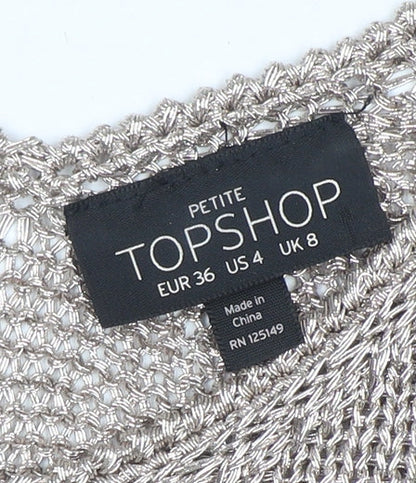Womens UK Size 8 Topshop Silver Cropped Blouse