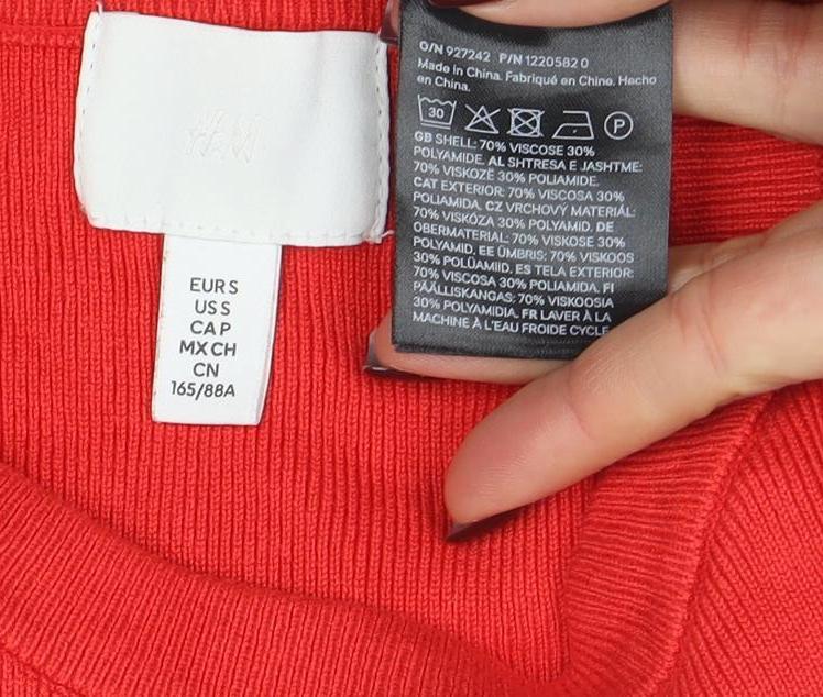 H&M Women's Red Short Sleeve Knit T-Shirt Size M Viscose Blend