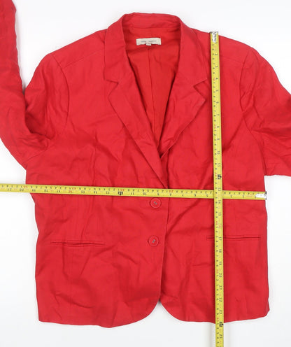 ROCHA.JOHN ROCHA Women's Red Linen Blend Two-Button Blazer Size 20