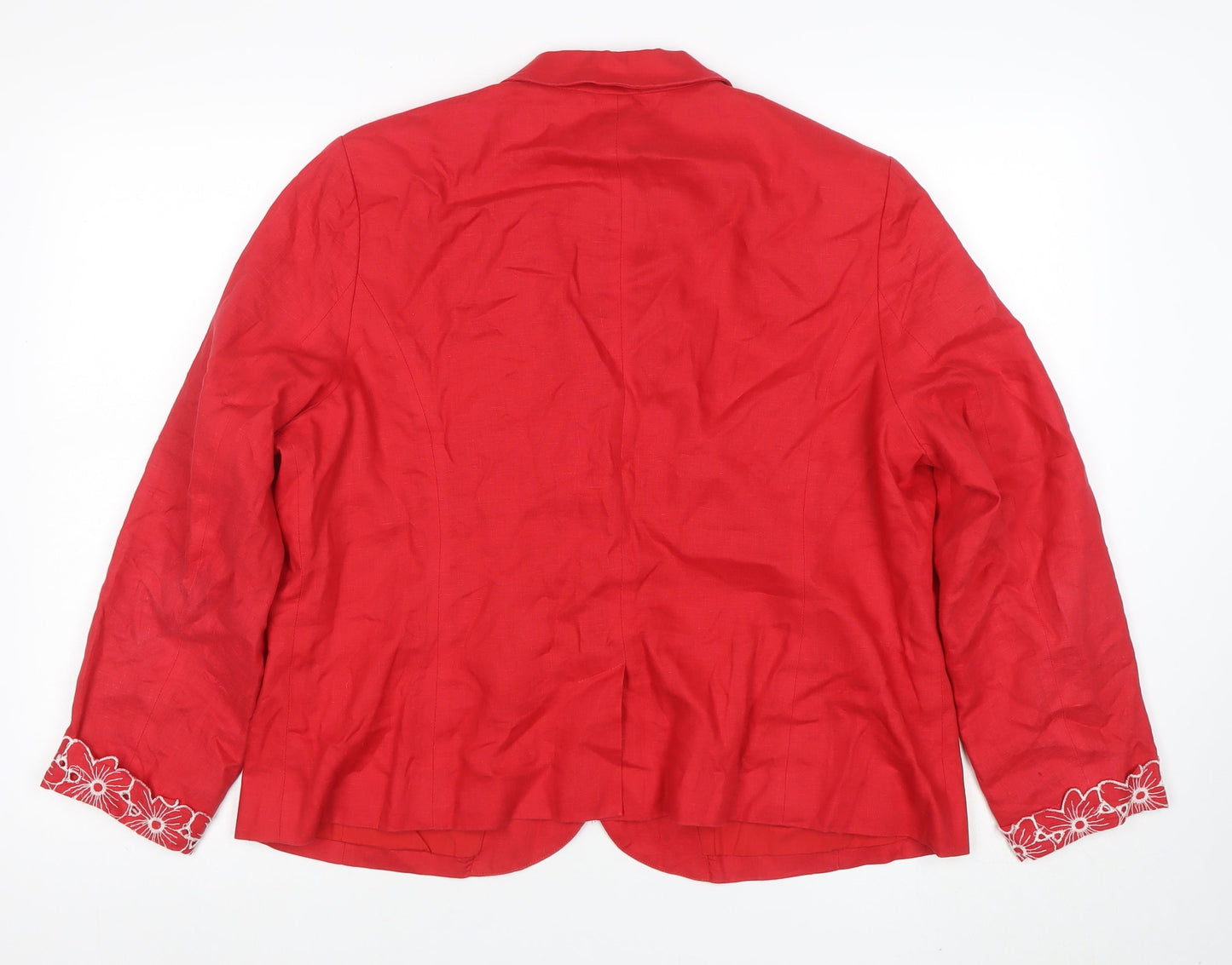 ROCHA.JOHN ROCHA Women's Red Linen Blend Two-Button Blazer Size 20