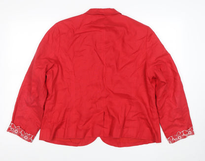 ROCHA.JOHN ROCHA Women's Red Linen Blend Two-Button Blazer Size 20