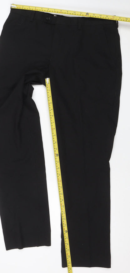 Next Men's Black Formal Trousers 34R Regular Fit Machine Washable
