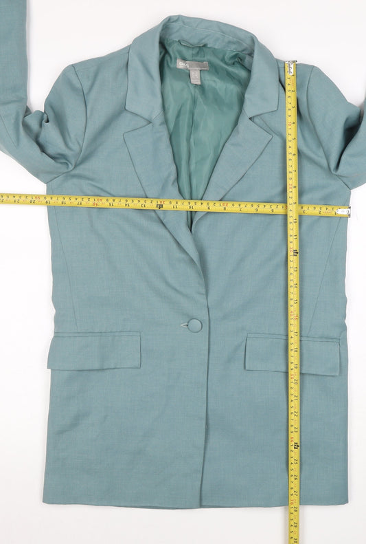 ASOS Women Teal Blue One-Button Long Blazer Jacket Size UK 6