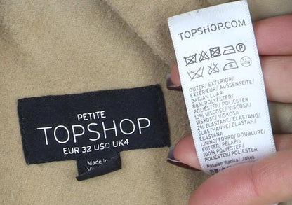 Womens UK Size 4 Topshop Beige Overcoat