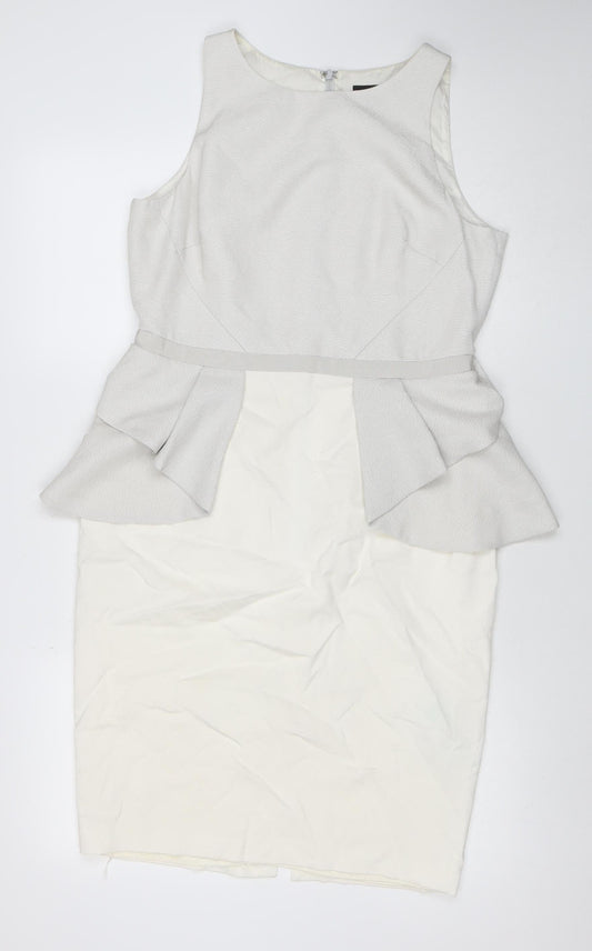 Coast Women's Ivory Sleeveless Peplum Knee Length Dress Size 14