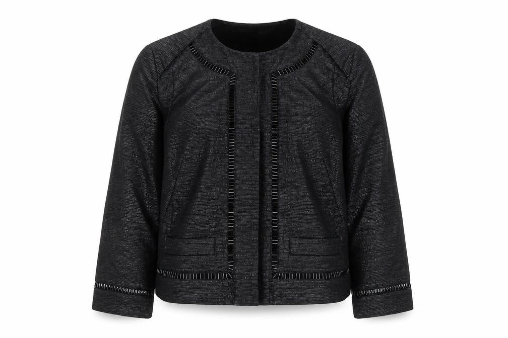 Front view of Jaeger Black Women's, size 8, Collarless Short Jacket
