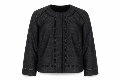 Front view of Jaeger Black Women's, size 8, Collarless Short Jacket
