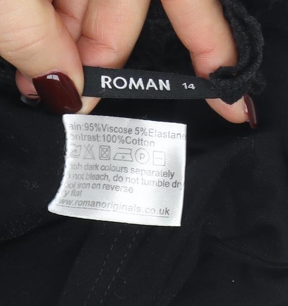 Womens UK Size 14 Roman Black Wrap Jumper