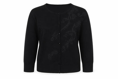 Cable & Gauge Women's Black L Knit Embroidered Cardigan