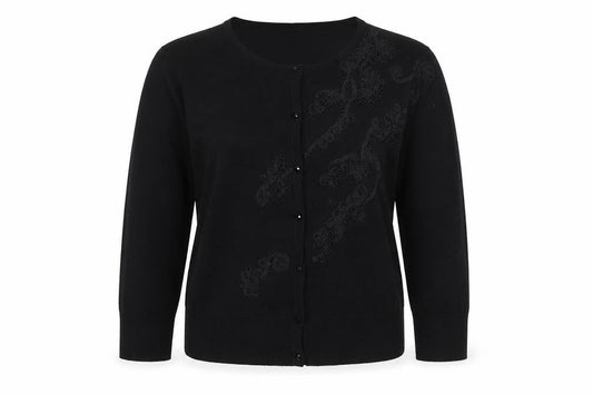 Cable & Gauge Women's Black L Knit Embroidered Cardigan