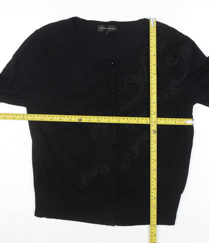 Cable & Gauge Women's Black L Knit Embroidered Cardigan