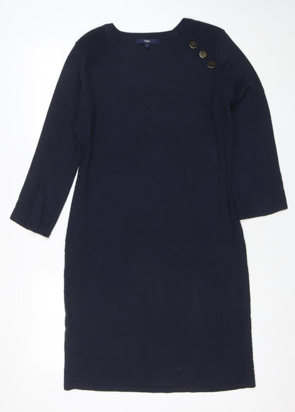 Next Women Blue Knit Jumper Dress Size 12 Long Sleeve Crew Neck