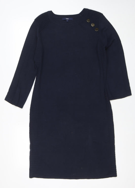 Next Women Blue Knit Jumper Dress Size 12 Long Sleeve Crew Neck