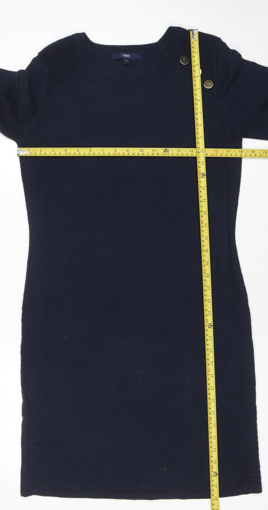 Next Women Blue Knit Jumper Dress Size 12 Long Sleeve Crew Neck
