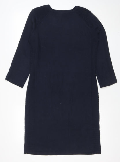 Next Women Blue Knit Jumper Dress Size 12 Long Sleeve Crew Neck