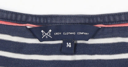 Brand and care label for Crew Clothing Women Blue Striped Cotton 3/4 Sleeve T-Shirt, size 14