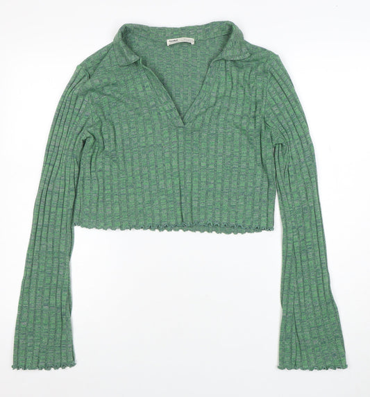 Womens UK Size M Pull&Bear Green Cropped Blouse