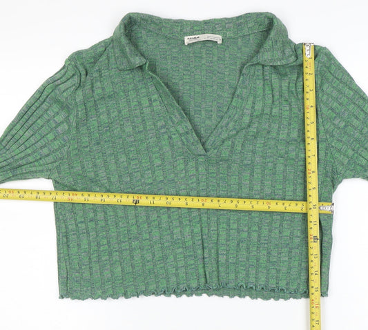 Womens UK Size M Pull&Bear Green Cropped Blouse