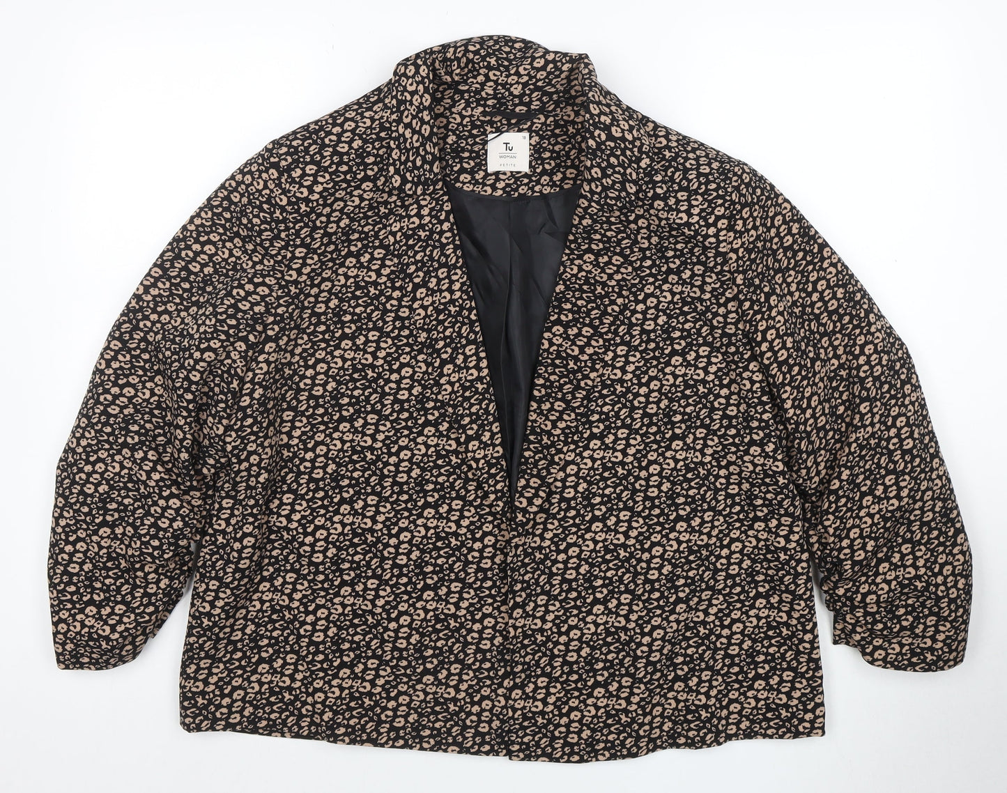 Tu Women Black Animal Print Regular Fit Lined Blazer Size 18