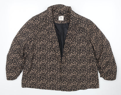 Tu Women Black Animal Print Regular Fit Lined Blazer Size 18