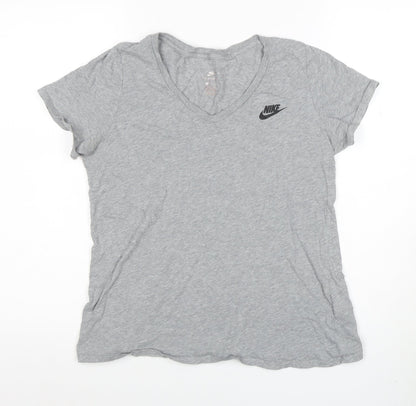 Nike Womens Grey V-Neck Short Sleeve Basic Cotton T-Shirt M