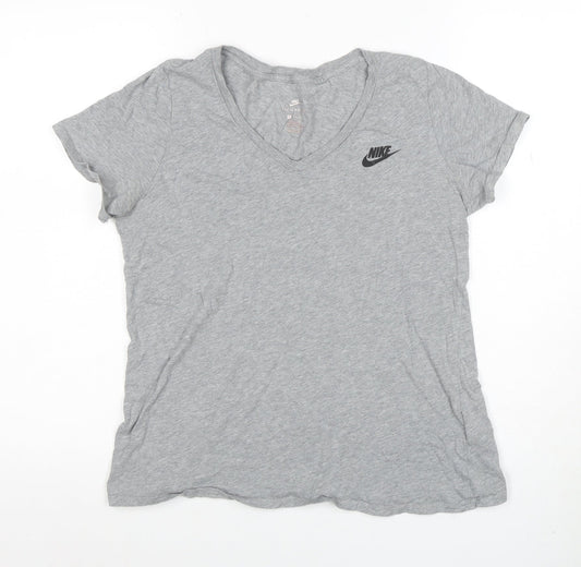 Nike Womens Grey V-Neck Short Sleeve Basic Cotton T-Shirt M