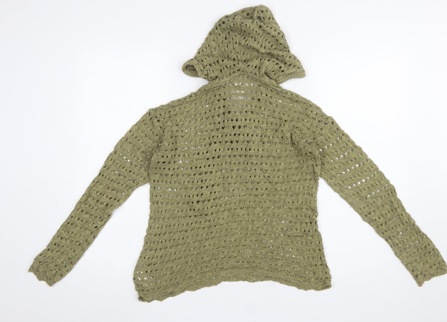 Fat Face Women’s Green Linen Blend Crochet Hooded Jumper Size 6