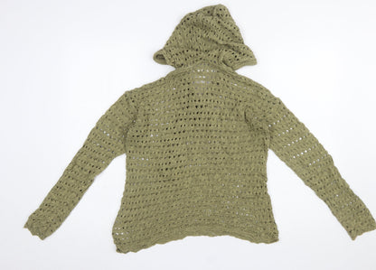 Fat Face Women’s Green Linen Blend Crochet Hooded Jumper Size 6