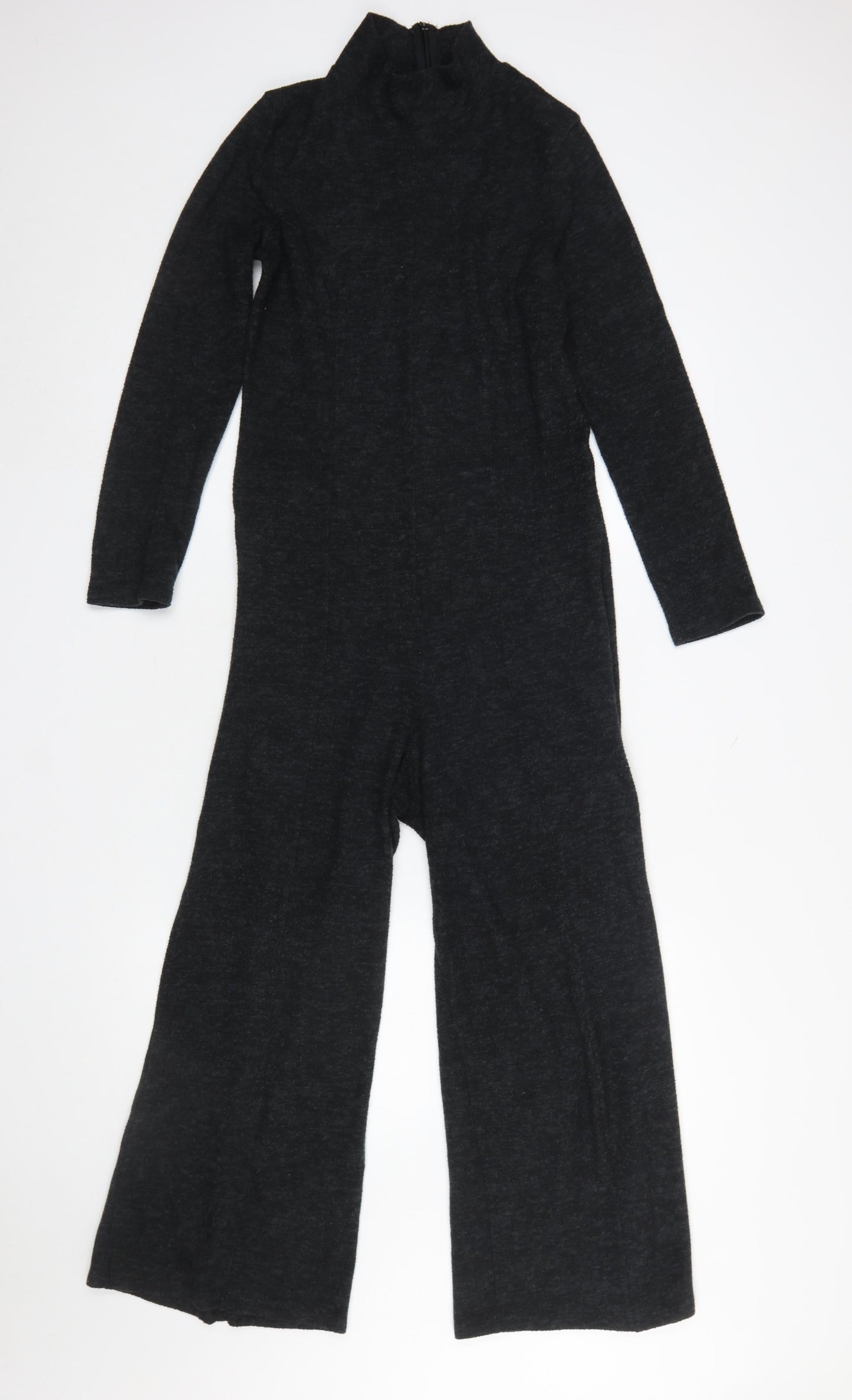 Zara Women Black Long Sleeve High Neck Wide-Leg Jumpsuit Size S