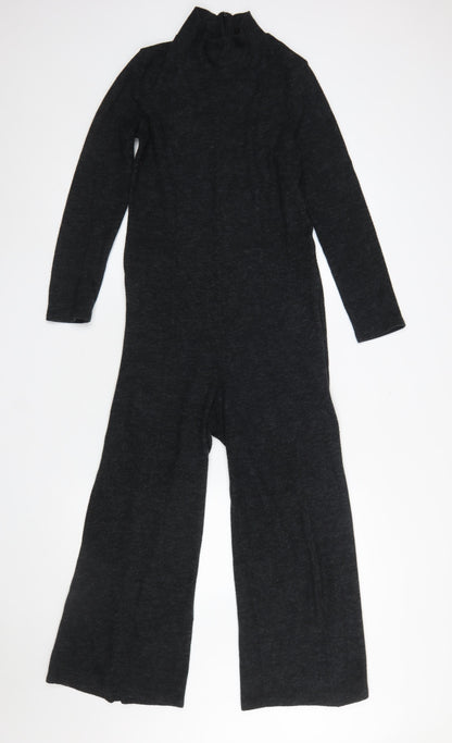 Zara Women Black Long Sleeve High Neck Wide-Leg Jumpsuit Size S